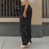 XUETON Parachute Pants for Women Baggy Cargo Pants Y2K High Waisted Wide Leg Loose Casual Pants Trousers Streetwear(Black,Medium) view 3