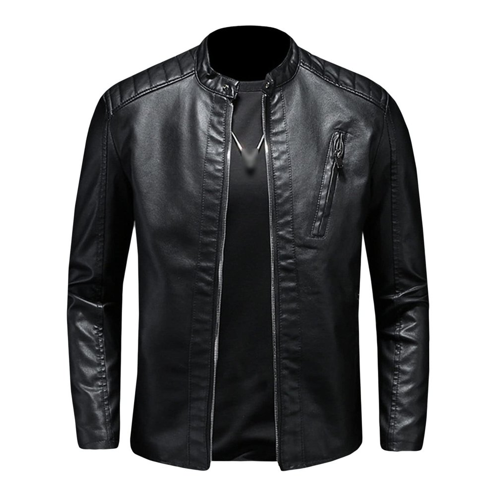 Maiyifu-GJ Men's Vintage Faux Leather Jacket PU Zip Up Stand Collar Bomber Coat Retro Warm Slim Fit Jackets Windbreaker (Black,X-Large)