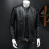 Maiyifu-GJ Men's Vintage Faux Leather Jacket PU Zip Up Stand Collar Bomber Coat Retro Warm Slim Fit Jackets Windbreaker (Black,X-Large) view 3
