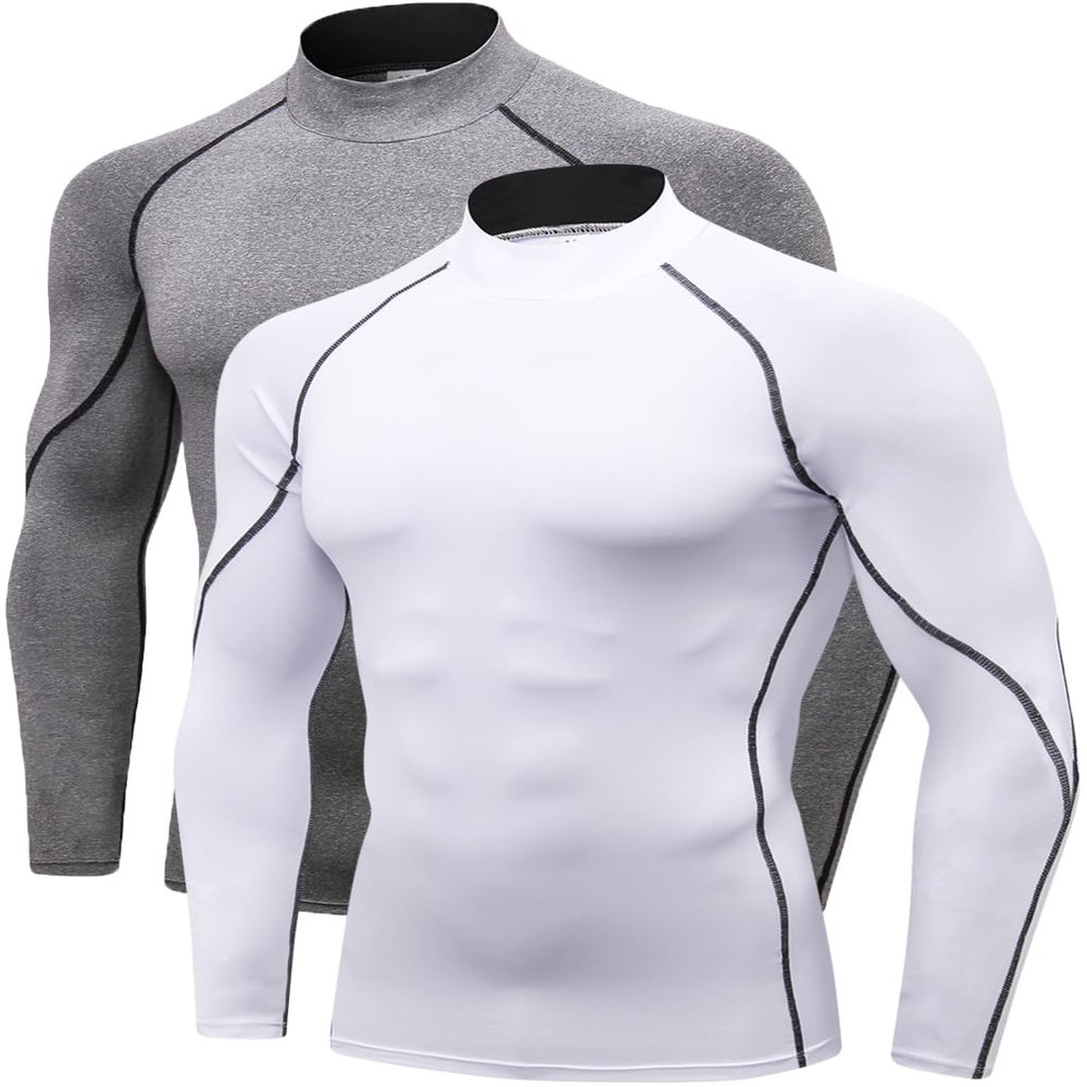 2/3 Pack Men's Compression Shirts Long Sleeve Workout Shirts Mock Turtleneck Athletic Base Layer Active Undershirts Tops