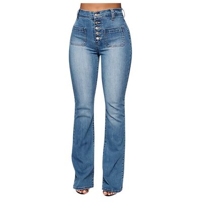XUETON Bell Bottom Jeans for Women Classic High Waisted Destroyed Raw Hem Bootcut Flared Denim Pants Plus Size(Blue,XX-Large)