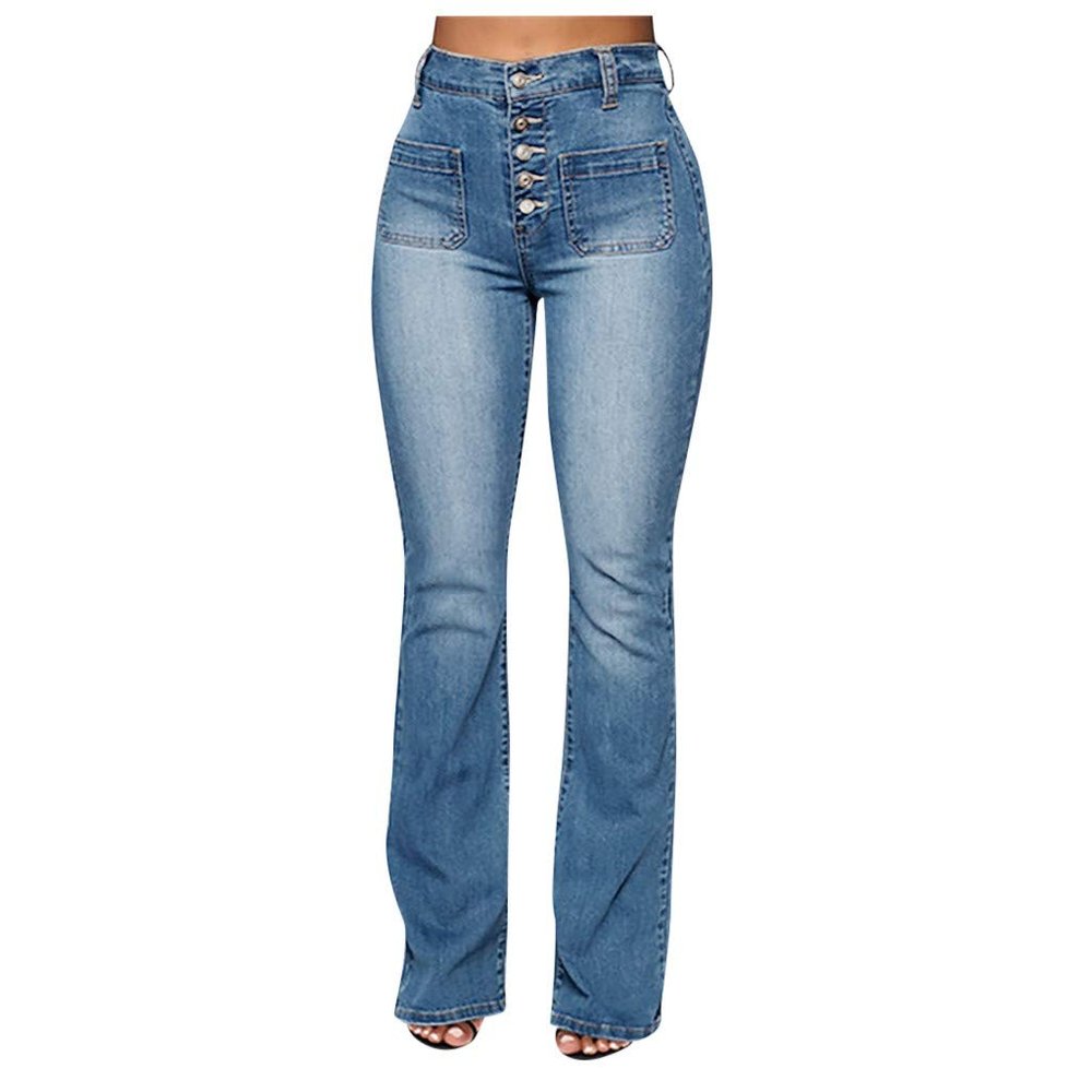 XUETON Bell Bottom Jeans for Women Classic High Waisted Destroyed Raw Hem Bootcut Flared Denim Pants Plus Size(Blue,XX-Large)