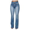 XUETON Bell Bottom Jeans for Women Classic High Waisted Destroyed Raw Hem Bootcut Flared Denim Pants Plus Size(Blue,XX-Large) view 1
