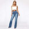 XUETON Bell Bottom Jeans for Women Classic High Waisted Destroyed Raw Hem Bootcut Flared Denim Pants Plus Size(Blue,XX-Large) view 2