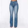XUETON Bell Bottom Jeans for Women Classic High Waisted Destroyed Raw Hem Bootcut Flared Denim Pants Plus Size(Blue,XX-Large) view 3