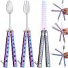 Eaasty 3 Pieces Butterfly Comb,Fork and Spoon Set,Tactical Stainless Steel Folding Butterfly Spoon for Camping Hunting Travel Outdoor(Colorful) view 1