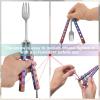 Eaasty 3 Pieces Butterfly Comb,Fork and Spoon Set,Tactical Stainless Steel Folding Butterfly Spoon for Camping Hunting Travel Outdoor(Colorful) view 4