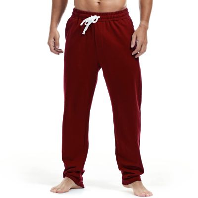 AMY COULEE Mens Cotton Athletic Pants Open Bottom Running Sweatpants Straight Leg Casual Joggers with Pockets (Red, M)