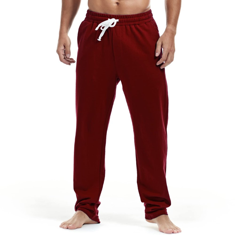 AMY COULEE Mens Cotton Athletic Pants Open Bottom Running Sweatpants Straight Leg Casual Joggers with Pockets (Red, M)