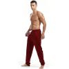 AMY COULEE Mens Cotton Athletic Pants Open Bottom Running Sweatpants Straight Leg Casual Joggers with Pockets (Red, M) view 2