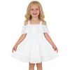 AGQT Toddler Girls Summer Off Shoulder Floral Dress Boho Princess Chiffon Ruffle Sundress for Beach Wedding Vacation White-Polka Dot 5-6T