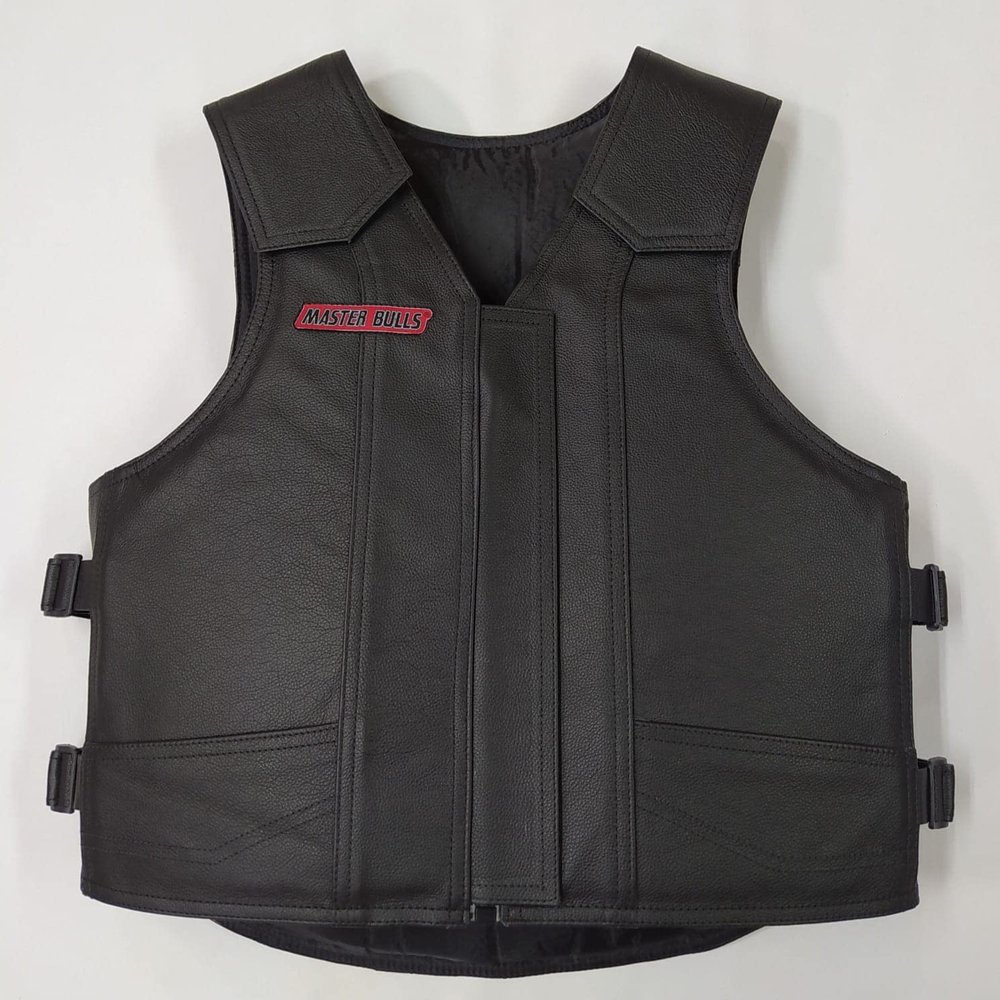 Leather Bull Riding Vest - Black Leather Brazilian Made Master Bulls - Adult Small