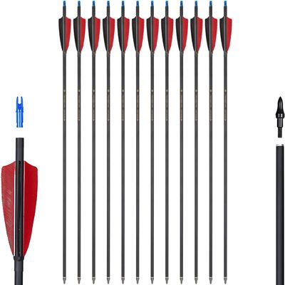 TOPARCHERY Premium 30" Carbon Hunting Arrows with Selected 4" Real Turkey Feathers Fletching and Removable Tips - 500 Spine Practice Target Arrows for Recurve Bow Long Bow - 12Pcs