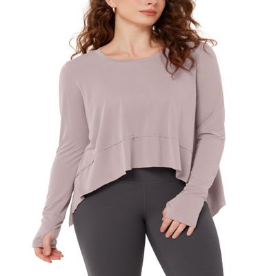 ODODOS Long Sleeve Tee for Women with Thumb Hole Athletic Gym Workout Crop Tops Yoga Shirts, Lavender, X-Large