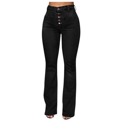 XUETON Bell Bottom Jeans for Women Classic High Waisted Destroyed Raw Hem Bootcut Flared Denim Pants Plus Size(Black,XX-Large)