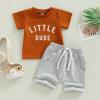 Infant Toddler Baby Boy Summer Clothes Short Sleeve Striped T-Shirt Top Solid Shorts Set 2Pcs Casual Shorts Outfit (Caramel-Little Dude, 12-18 Months) view 2