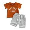 Infant Toddler Baby Boy Summer Clothes Short Sleeve Striped T-Shirt Top Solid Shorts Set 2Pcs Casual Shorts Outfit (Caramel-Little Dude, 2-3 Years) view 1