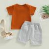 Infant Toddler Baby Boy Summer Clothes Short Sleeve Striped T-Shirt Top Solid Shorts Set 2Pcs Casual Shorts Outfit (Caramel-Little Dude, 2-3 Years) view 4