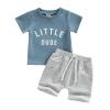 Infant Toddler Baby Boy Summer Clothes Short Sleeve Striped T-Shirt Top Solid Shorts Set 2Pcs Casual Shorts Outfit (Blue-Little Dude, 18-24 Months) view 1