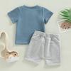 Infant Toddler Baby Boy Summer Clothes Short Sleeve Striped T-Shirt Top Solid Shorts Set 2Pcs Casual Shorts Outfit (Blue-Little Dude, 18-24 Months) view 3