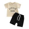 Infant Toddler Baby Boy Summer Clothes Short Sleeve Striped T-Shirt Top Solid Shorts Set 2Pcs Casual Shorts Outfit (Apricot-Little Dude, 18-24 Months) view 1