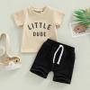 Infant Toddler Baby Boy Summer Clothes Short Sleeve Striped T-Shirt Top Solid Shorts Set 2Pcs Casual Shorts Outfit (Apricot-Little Dude, 18-24 Months) view 2