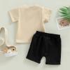 Infant Toddler Baby Boy Summer Clothes Short Sleeve Striped T-Shirt Top Solid Shorts Set 2Pcs Casual Shorts Outfit (Apricot-Little Dude, 18-24 Months) view 3