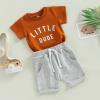 Infant Toddler Baby Boy Summer Clothes Short Sleeve Striped T-Shirt Top Solid Shorts Set 2Pcs Casual Shorts Outfit (Caramel-Little Dude, 18-24 Months) view 3