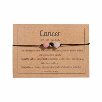 12 Constellation Zodiac Crystal Natural Stone Horoscope Stretch Bracelets Healing Gemstone Adjustable Braid Cord String Rope for Couples Friendship Reiki Yoga Meditation Jewelry-Cancer C