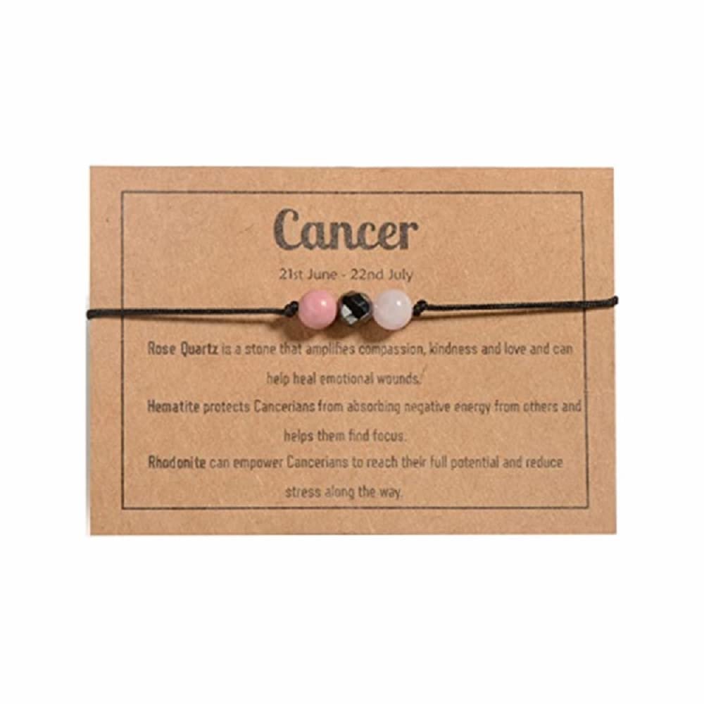 12 Constellation Zodiac Crystal Natural Stone Horoscope Stretch Bracelets Healing Gemstone Adjustable Braid Cord String Rope for Couples Friendship Reiki Yoga Meditation Jewelry-Cancer C