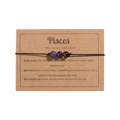 12 Constellation Zodiac Crystal Natural Stone Horoscope Stretch Bracelets Healing Gemstone Adjustable Braid Cord String Rope for Couples Friendship Reiki Yoga Meditation Jewelry-Pisces C