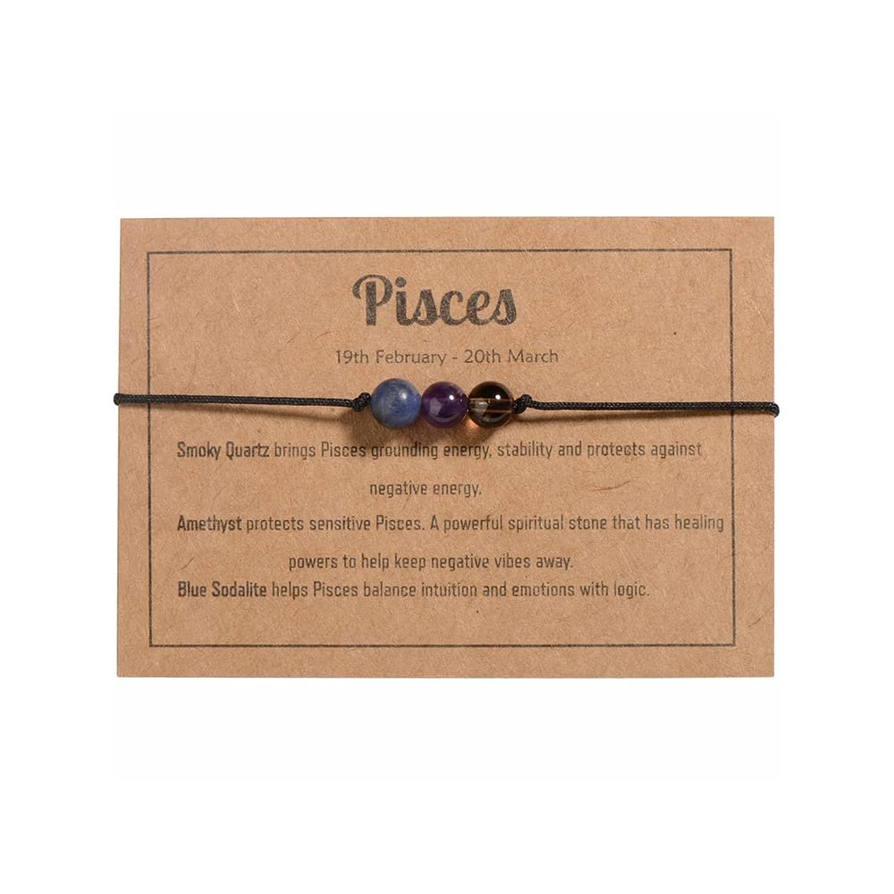 12 Constellation Zodiac Crystal Natural Stone Horoscope Stretch Bracelets Healing Gemstone Adjustable Braid Cord String Rope for Couples Friendship Reiki Yoga Meditation Jewelry-Pisces C