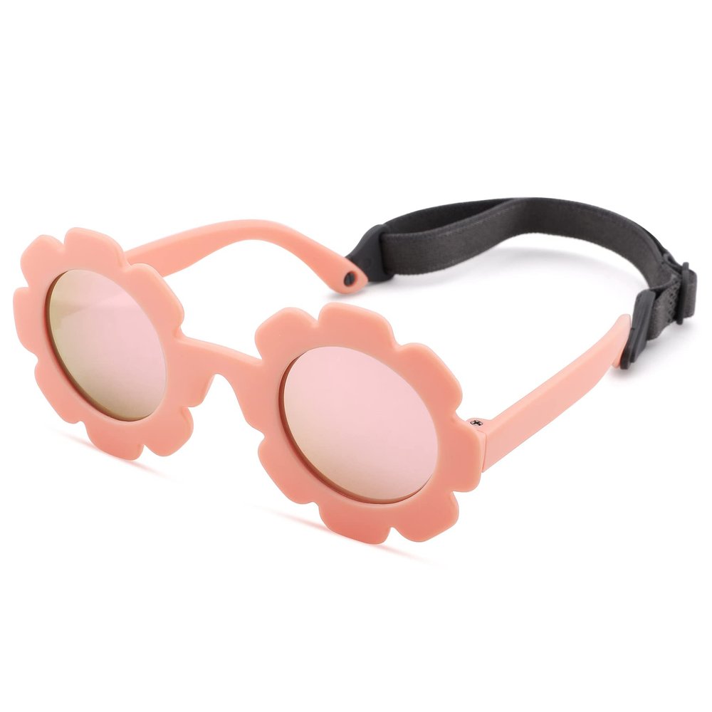 Hycredi Flexible Bendable Flower Baby Polarized Sunglasses with Strap Cute Shades for Newborn Infant Boys Girls Age 0-24 Months- Purple/Brown