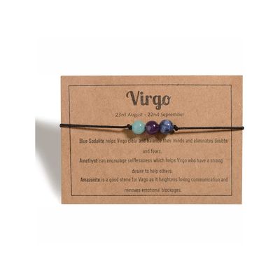 12 Constellation Zodiac Crystal Natural Stone Horoscope Stretch Bracelets Healing Gemstone Adjustable Braid Cord String Rope for Couples Friendship Reiki Yoga Meditation Jewelry-Virgo C