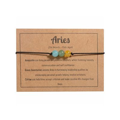 12 Constellation Zodiac Crystal Natural Stone Horoscope Stretch Bracelets Healing Gemstone Adjustable Braid Cord String Rope for Couples Friendship Reiki Yoga Meditation Jewelry-Aries C