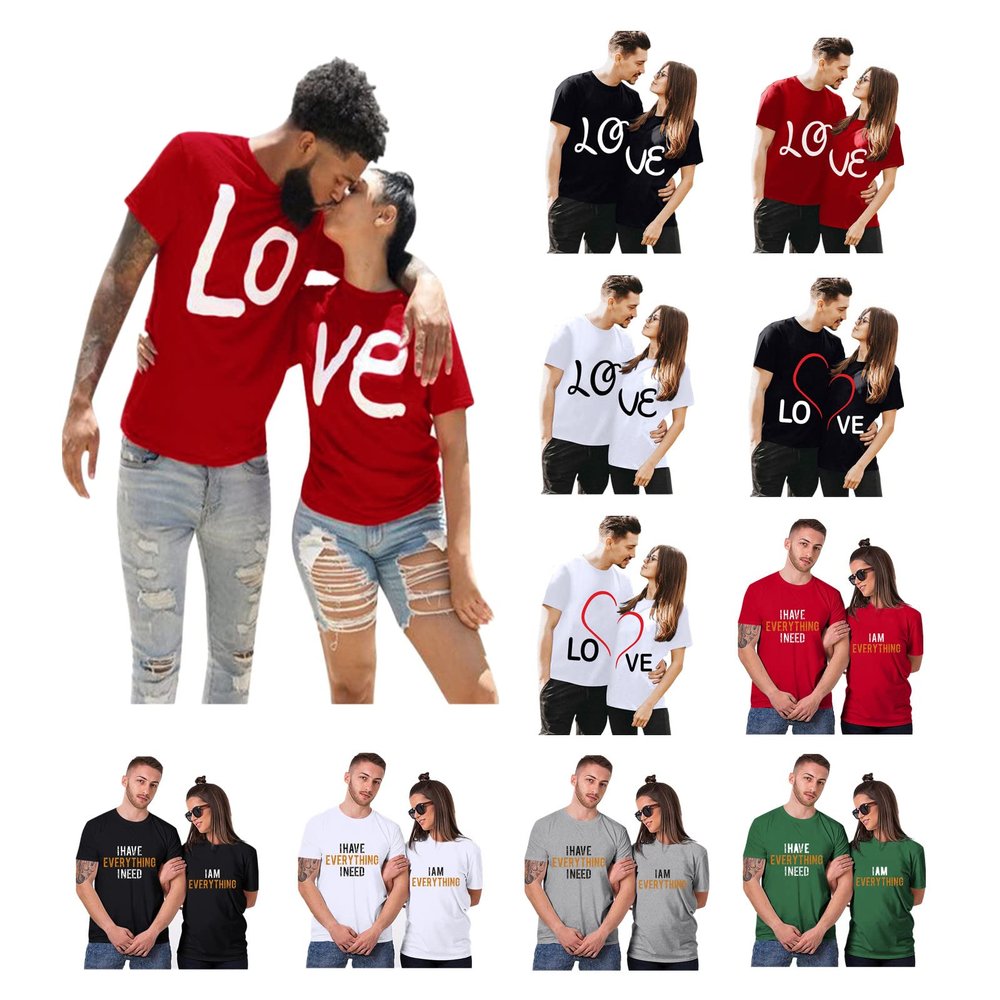 Matching Shirts for Couples Love Letter Print Valentine's Day T-Shirt for Him & Her Casual Short Sleeve Personalized Tees