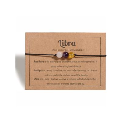 12 Constellation Zodiac Crystal Natural Stone Horoscope Stretch Bracelets Healing Gemstone Adjustable Braid Cord String Rope for Couples Friendship Reiki Yoga Meditation Jewelry-Libra C