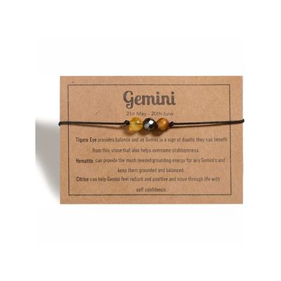 12 Constellation Zodiac Crystal Natural Stone Horoscope Stretch Bracelets Healing Gemstone Adjustable Braid Cord String Rope for Couples Friendship Reiki Yoga Meditation Jewelry-Gemini C