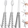 Eaasty 3 Pieces Butterfly Comb,Fork and Spoon Set,Tactical Stainless Steel Folding Butterfly Spoon for Camping Hunting Travel Outdoor(Silver) view 1