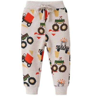 Boys Sweatpants Cartoon Print Dinosaur Pattern Cotton Pants Drawstring Elastic Sweatpants Toddler (Beige, 5-6 Years)