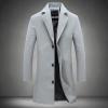 ZHUER Mens Trench Coat Mid-Length Woolen Coat Winter Slim Fit Single Breasted Pea Coat Long Sleeve Casual Business Overcoat C- Grey view 3