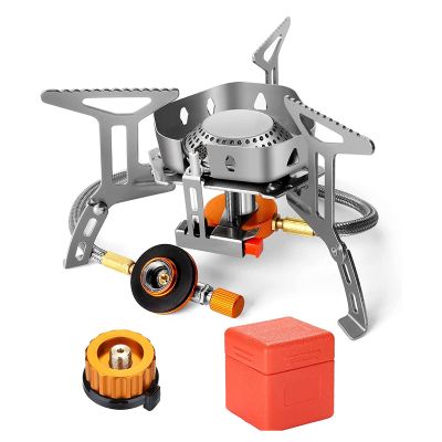 ANZAGA Camping Stove with Ignition, Backpacking Stove for Outdoor Cooking Hiking Picnic and Camping