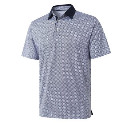 Men's Golf Shirts Dry Fit Short Sleeve Print Performance Moisture Wicking Patterned Polo Shirt for Men White Navy Interlink
