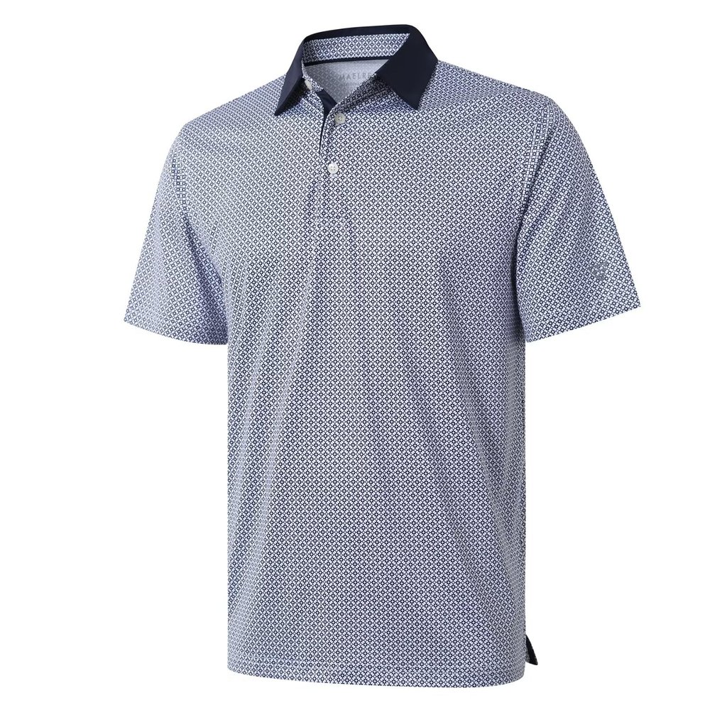 Men's Golf Shirts Dry Fit Short Sleeve Print Performance Moisture Wicking Patterned Polo Shirt for Men White Navy Interlink