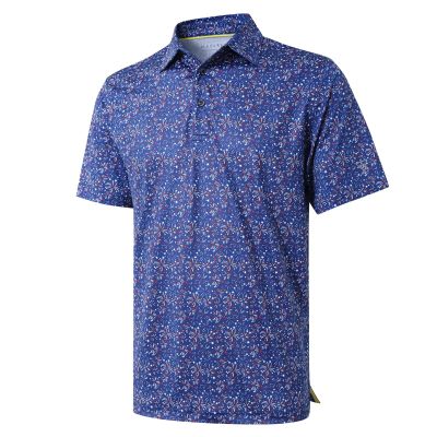 Men's Golf Shirts Dry Fit Short Sleeve Print Performance Moisture Wicking Patterned Polo Shirt for Men Navy Patriotic Firework