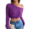 bbpawing Women's Sexy Off Shoulder Deep V Neck Ribbed Knit Slim Wrap Tee Shirt Blouse Purple view 1