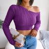bbpawing Women's Sexy Off Shoulder Deep V Neck Ribbed Knit Slim Wrap Tee Shirt Blouse Purple view 2