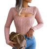 bbpawing Women's Cutout Long Sleeve Tops Mock Neck Knit Ribbed Fall Sexy Fitted Pullover Sweaters Pink view 1