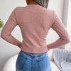 bbpawing Women's Cutout Long Sleeve Tops Mock Neck Knit Ribbed Fall Sexy Fitted Pullover Sweaters Pink view 4