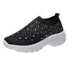 HINDOLA Women's Walking Shoes Lightweight Flats Athletic Running Shoes Rhinestone Non Slip Tennis Sneakers Black view 1